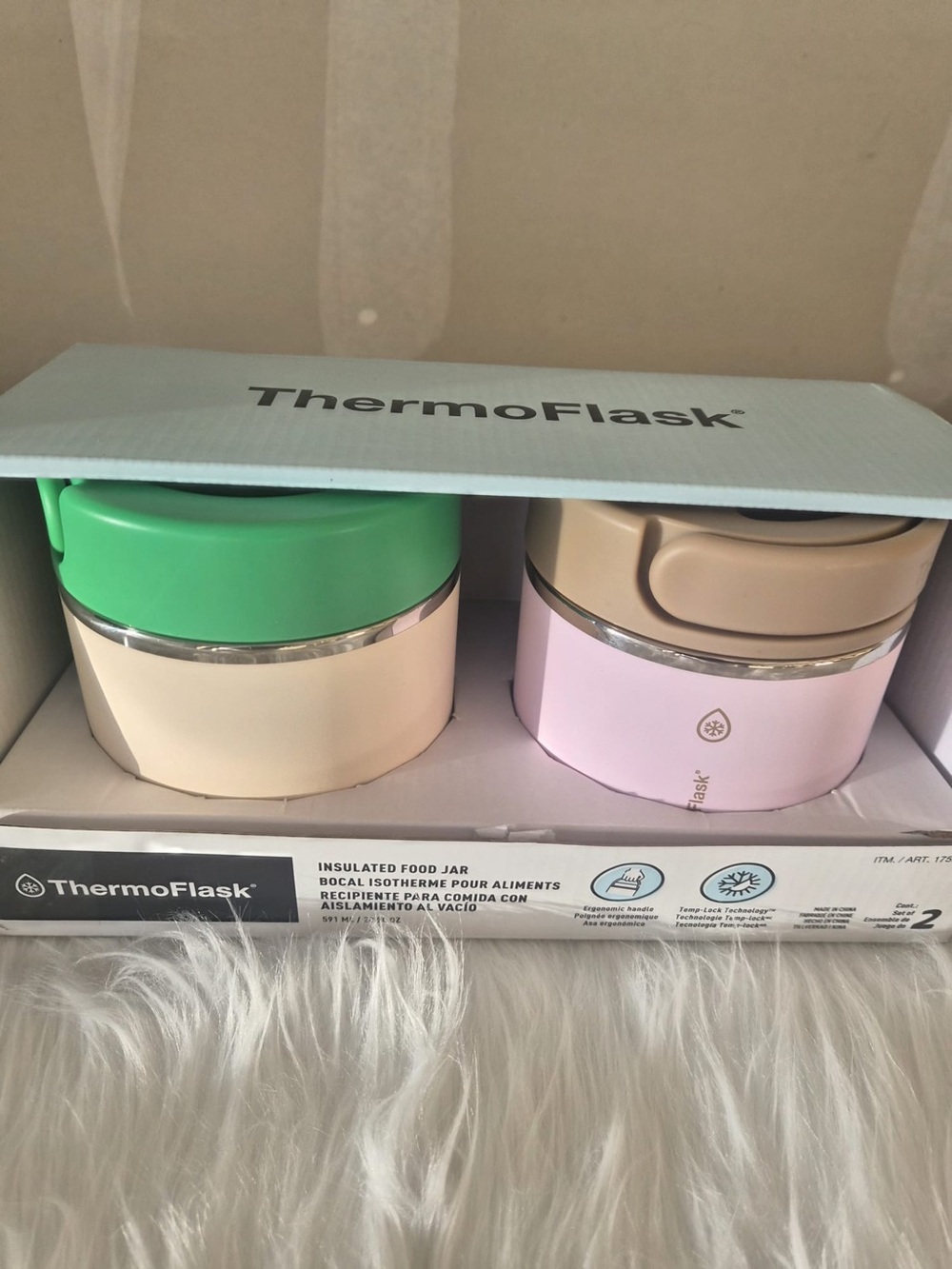 New ThermoFlask 20oz Insulated Food Jar (2-Pack) - Green & Pink/Beige